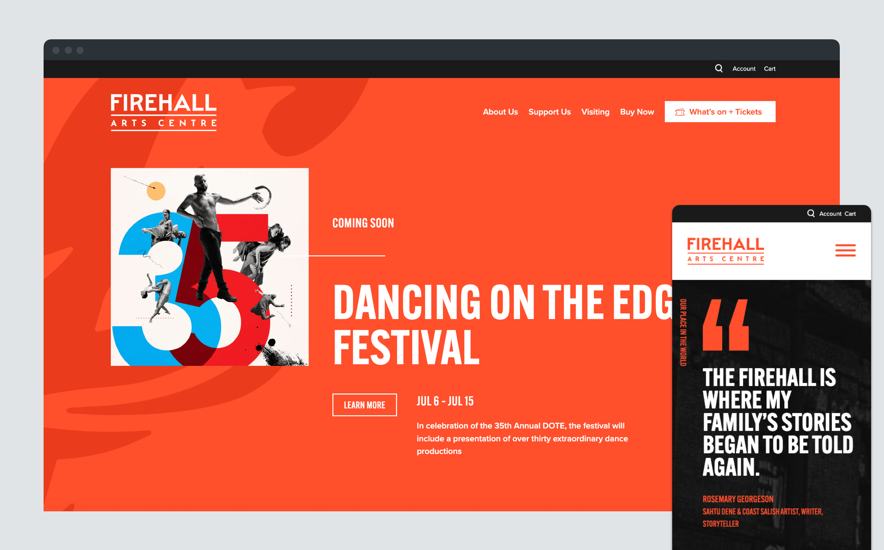 Screenshot of the Firehall Arts Centre website